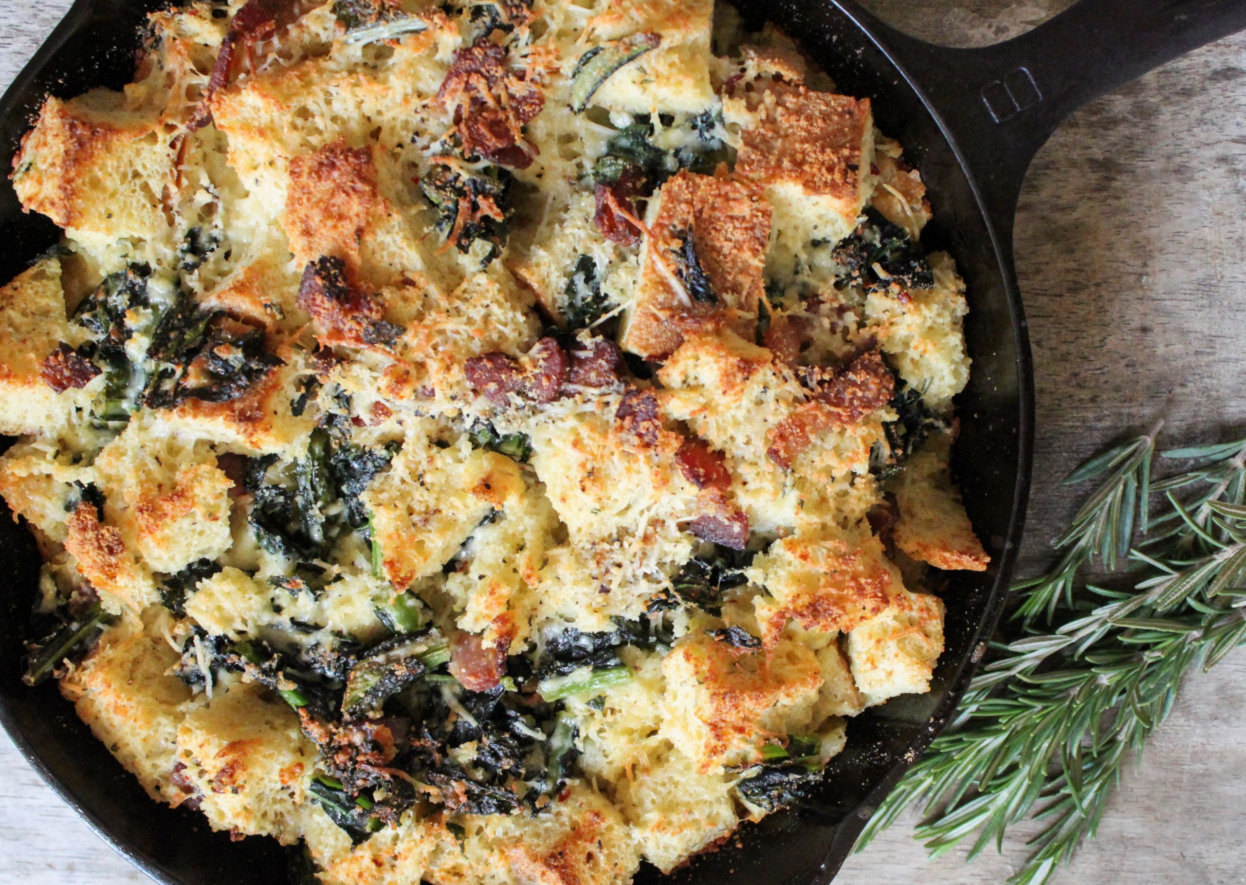 Savory Breakfast Bread Pudding
 Savory Parmesan Bread Pudding with bacon & kale The Little