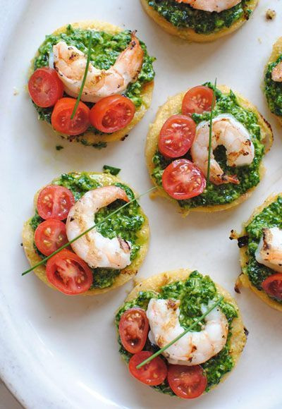 Seafood Appetizers Italian
 Polenta Bruschetta with Shrimp and Spinach Pesto