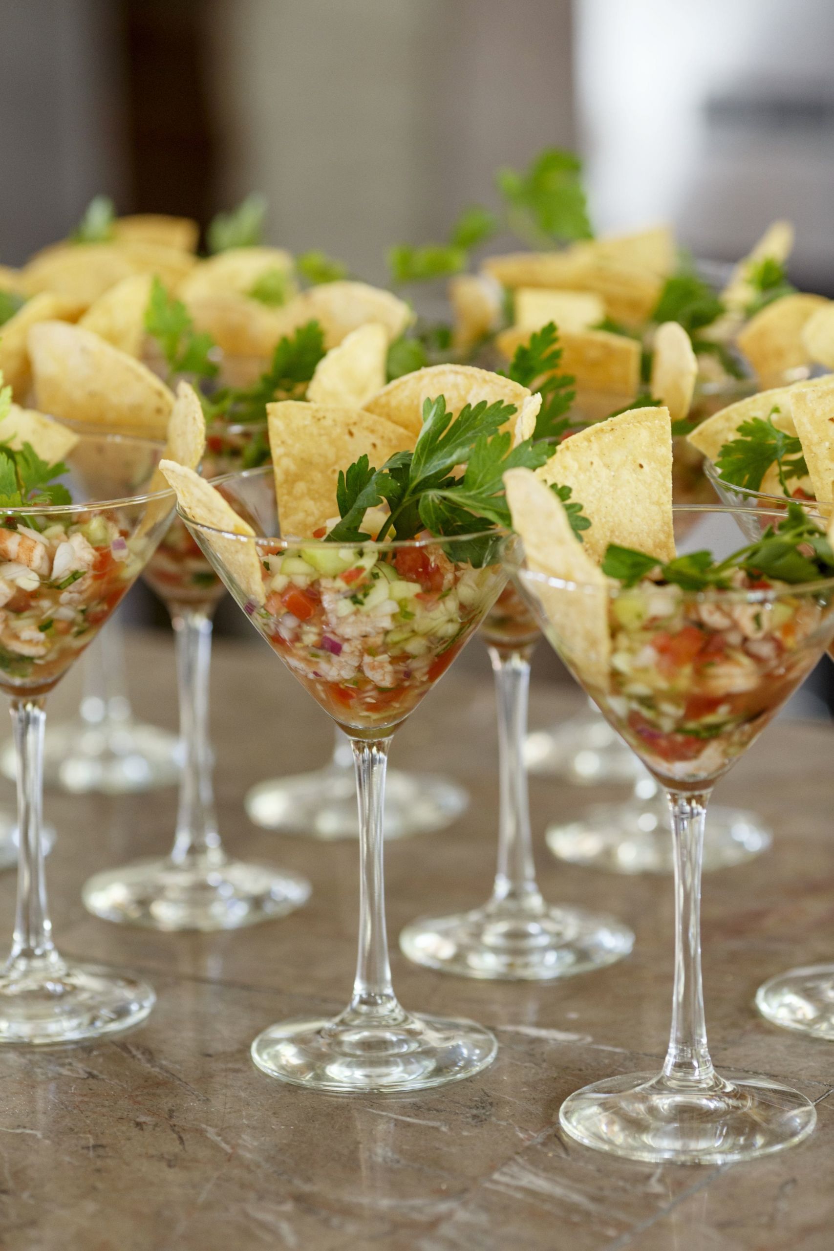 Seafood Party Appetizers
 Wedding appetizers Shrimp ceviche in a martini glass