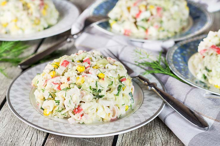 Seafood Salad Recipe Imitation Crab And Shrimp
 Imitation Crab Salad Recipe Russian Style w Rice & Corn