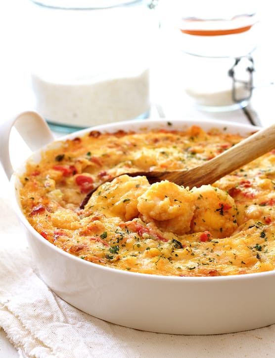 Shrimp And Grits Casserole
 Spicy Shrimp and Grits Casserole with Gouda Cheese