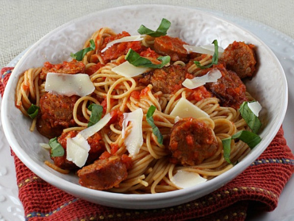 Shrimp And Sausage Pasta Red Sauce
 Culinary Covers Spaghetti with Sausage and Simple Tomato