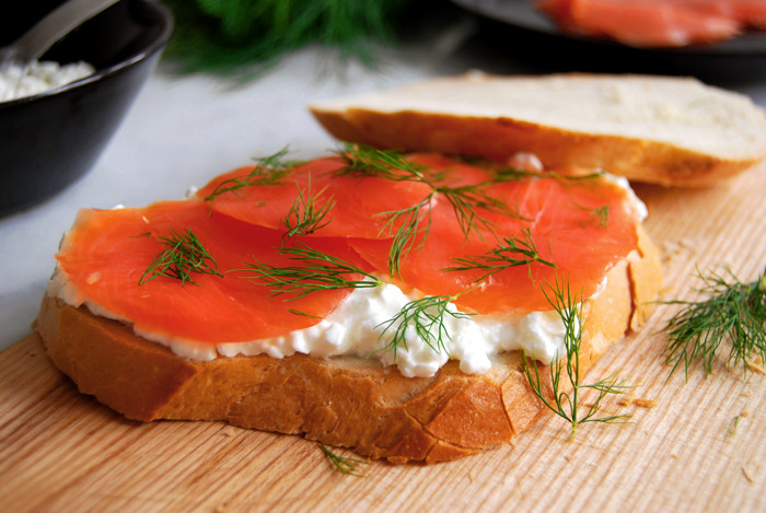 Smoked Wild Salmon
 Smoked Wild Salmon Dill and Cottage Cheese on a Sandwich