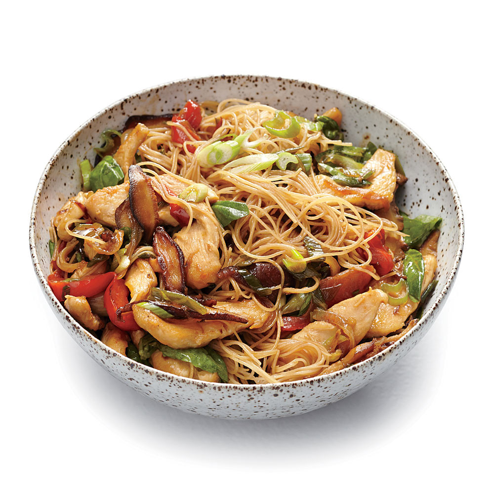 Stir Fry With Rice Noodles
 Chicken & Rice Noodle Stir Fry with Ginger & Basil Recipe