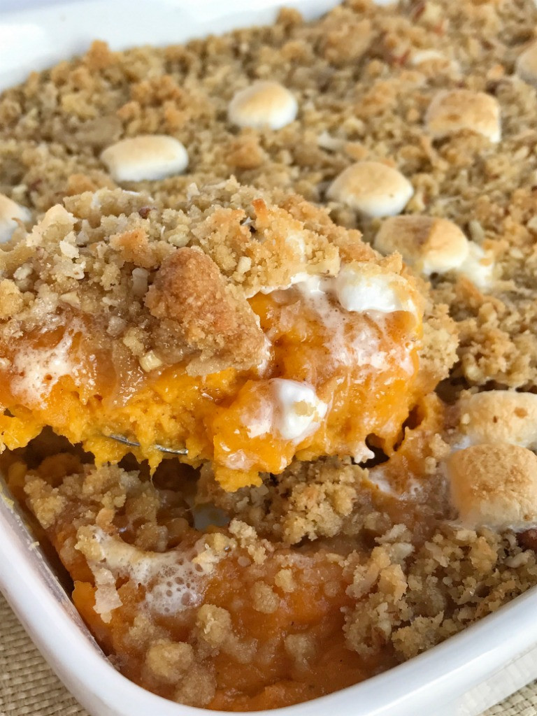 Sweet Potato Casserole With Marshmellow Topping
 marshmallows pecans coconut Loaded Sweet Potato