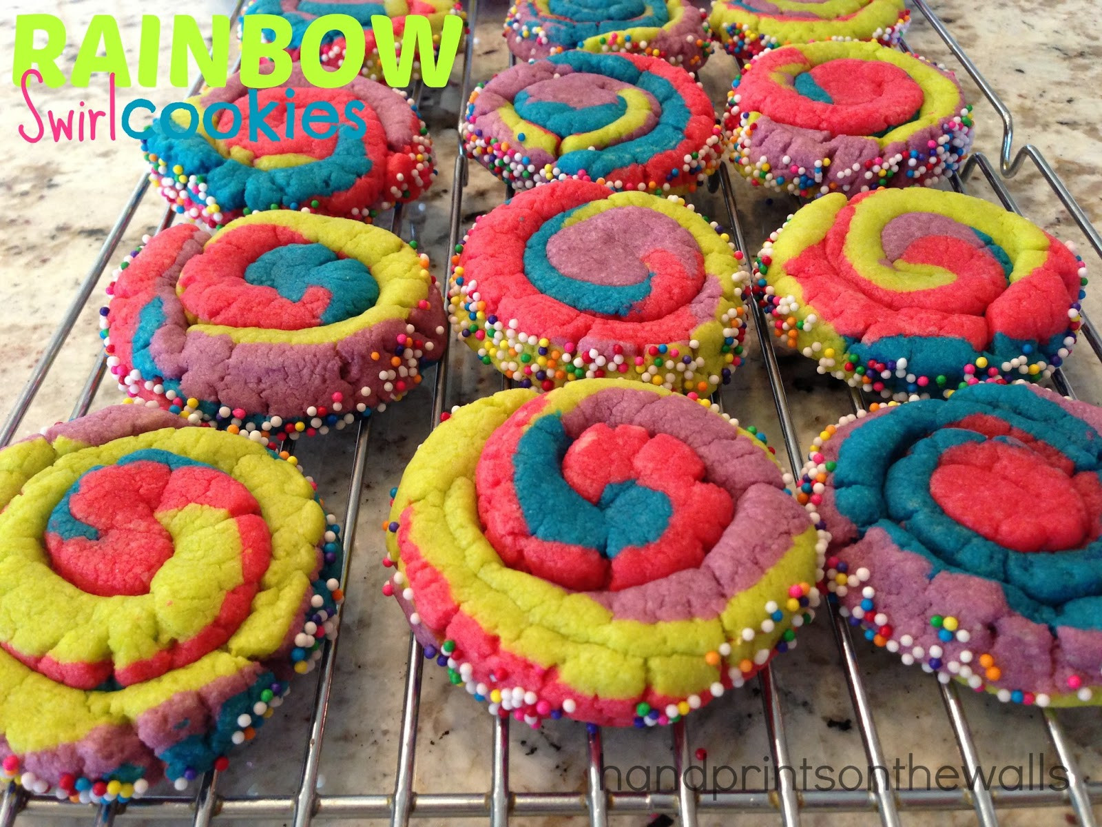 Swirled Sugar Cookies
 Handprints on the Walls Rainbow Swirl Sugar Cookies