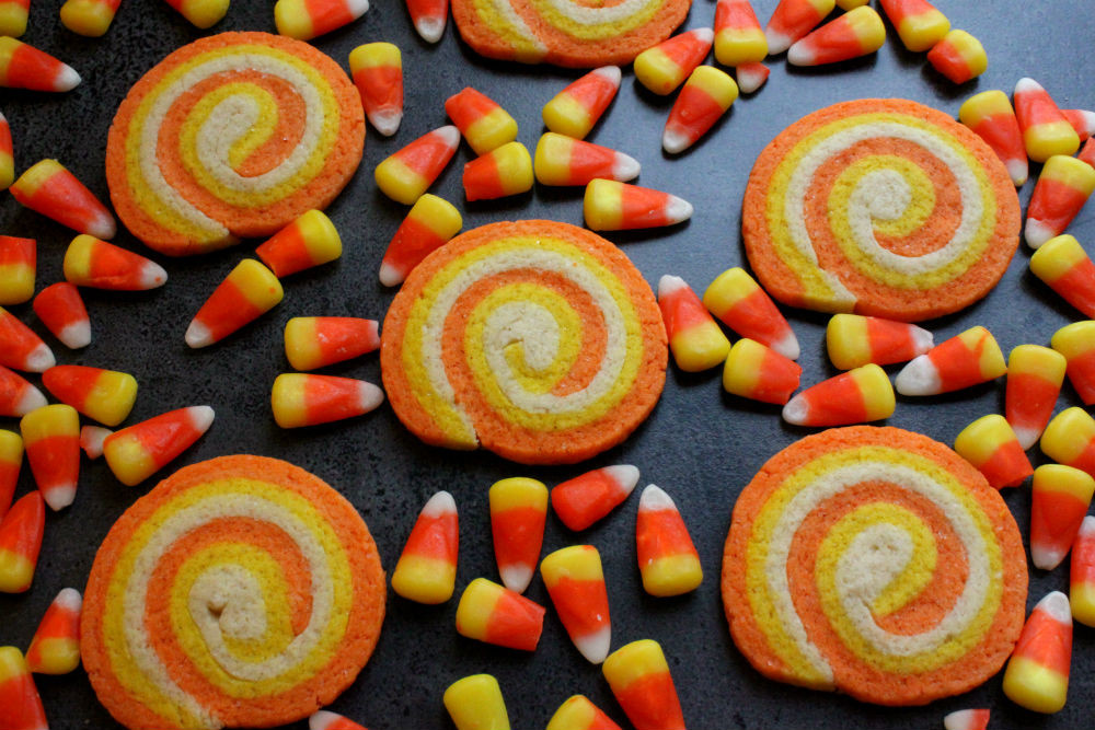 Swirled Sugar Cookies
 Candy Corn Swirl Cookies