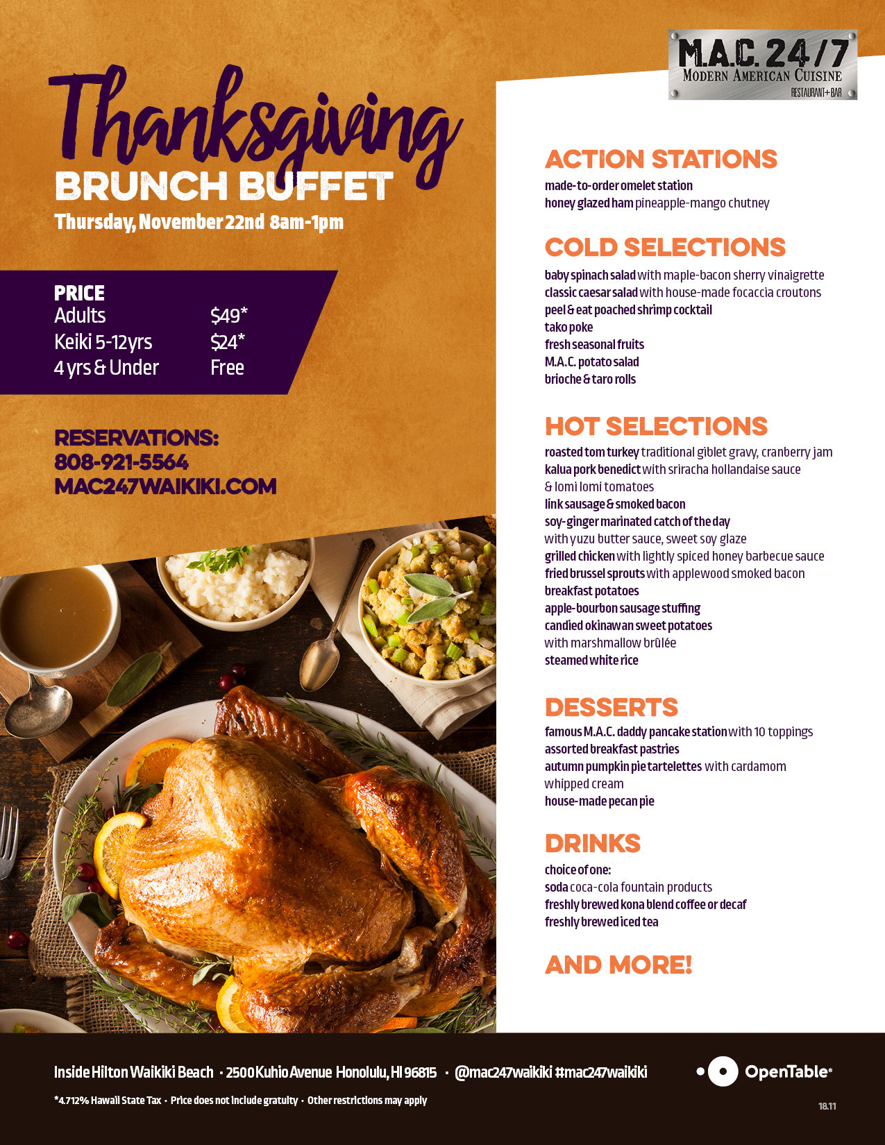 Thanksgiving Breakfast Menus
 Thanksgiving Brunch Buffet Mac 24 7 Restaurant Bar