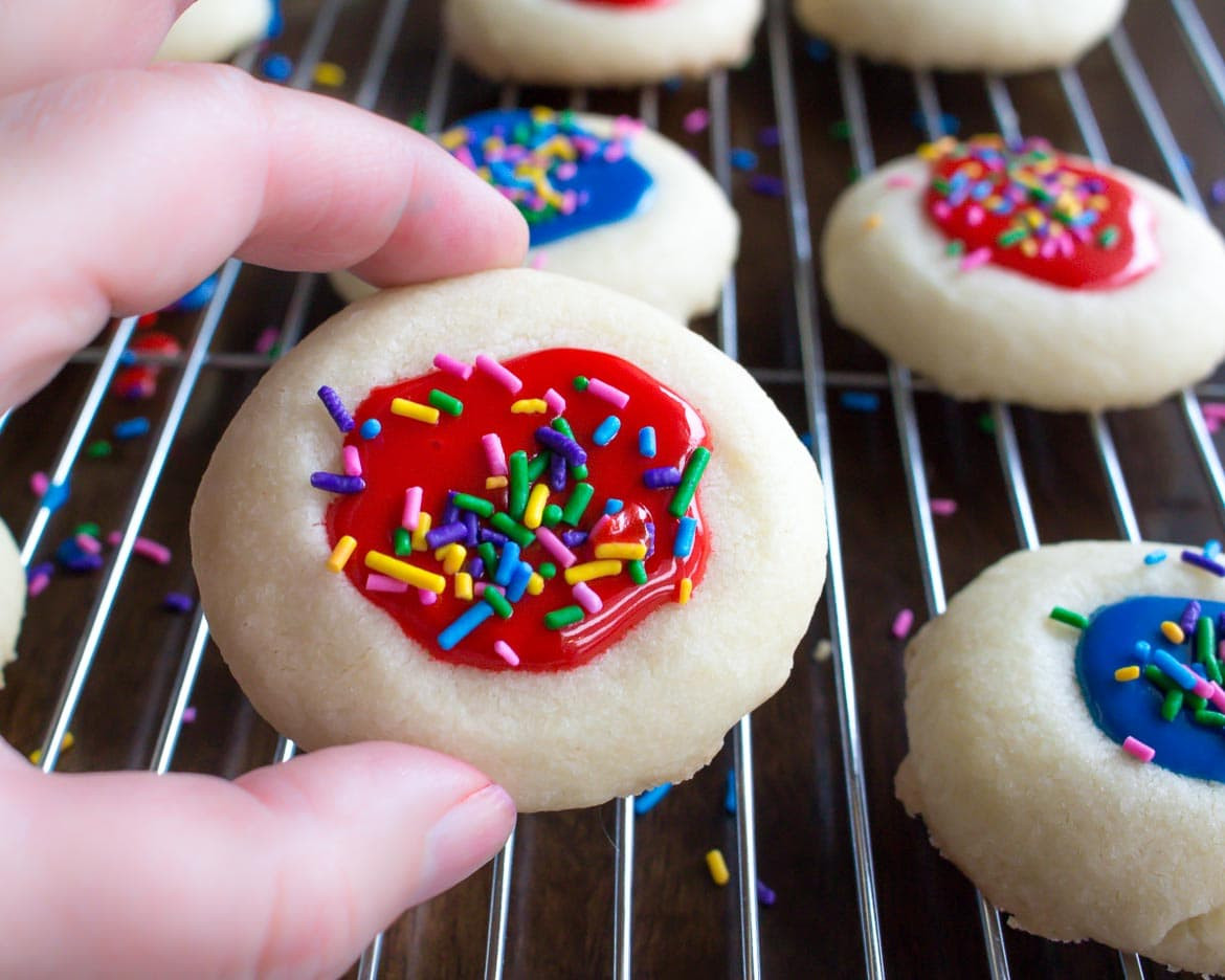 Thumbprint Cookies With Icing
 Thumbprint Cookies with Icing and Sprinkles