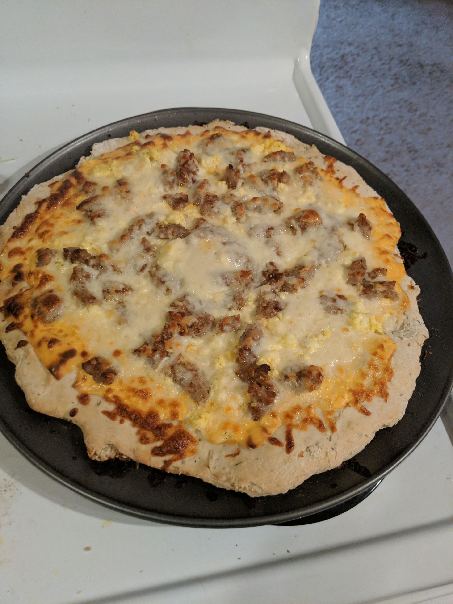 Tops Breakfast Pizza
 First time baking I tried to make Tops Breakfast Pizza