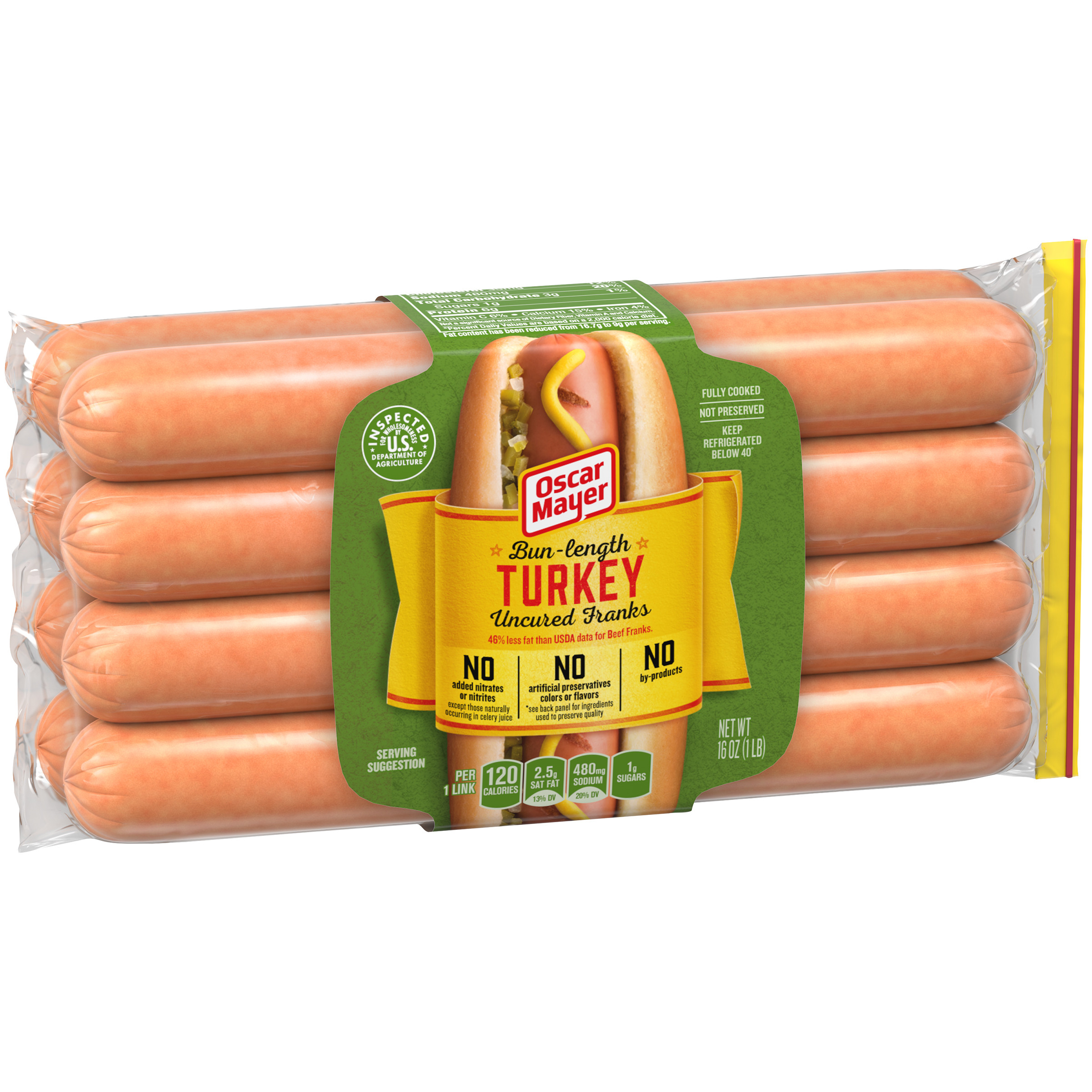 Turkey Hot Dogs
 Oscar Mayer Bun Length Uncured Turkey Hot Dogs 8 ct 16