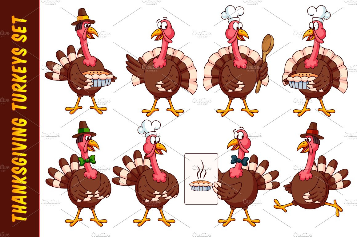 Turkey Thanksgiving Cartoon
 Thanksgiving Cartoon Turkeys Set Illustrations