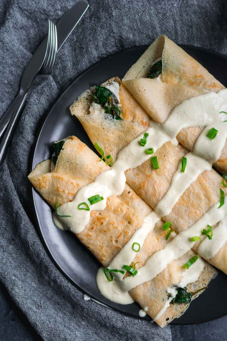 Vegan Crepe Recipes
 Savory Crepes with Almond Cheese Sautéed Spinach and