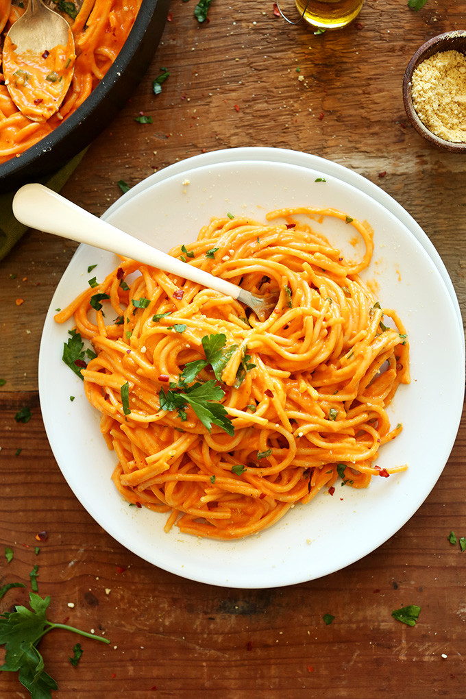 Vegan Spaghetti Noodles
 Vegan Roasted Red Bell Pepper Pasta – Just Farmed