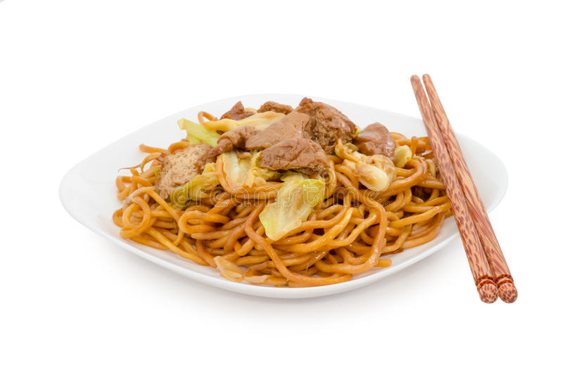 White Chinese Noodles Stir Fried Noodles White Background Chinese Food Stock