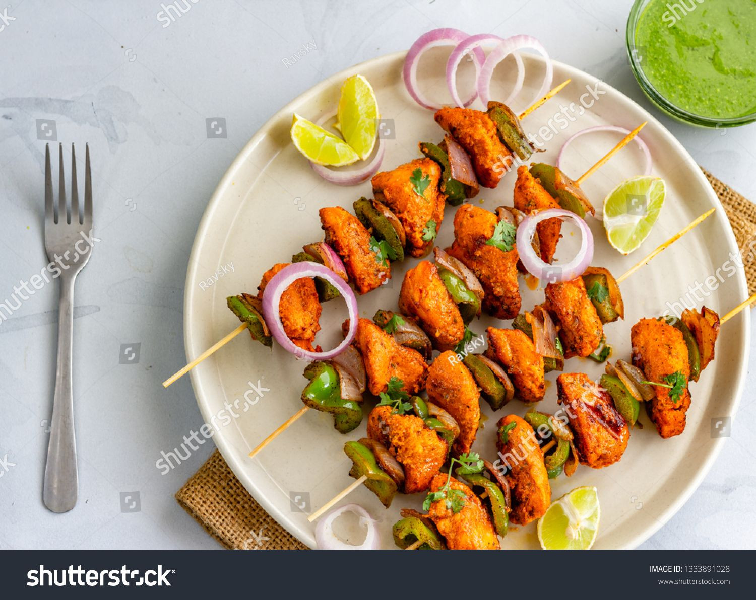 Chicken Appetizers Indian
 Indian Chicken Tikka on the Bamboo Skewers Popular Indian