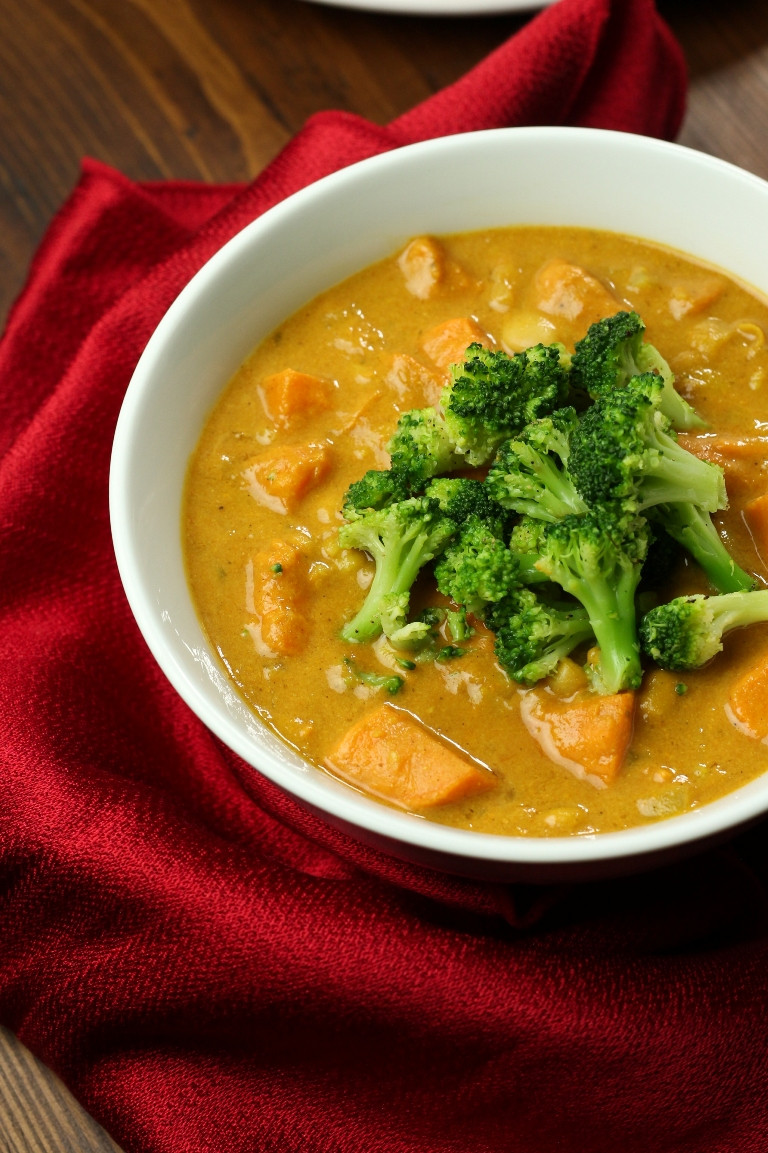 Potato Curry Soup
 Sweet Potato & White Bean Curry Soup with Roasted Broccoli