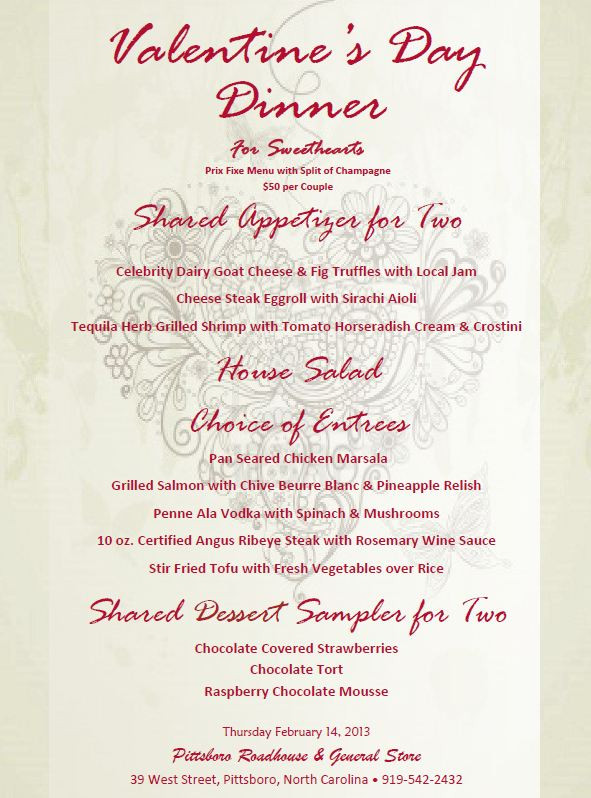 Valentines Day Dinner Restaurant
 Valentine s Day Dinner for Sweethearts at the Pittsboro