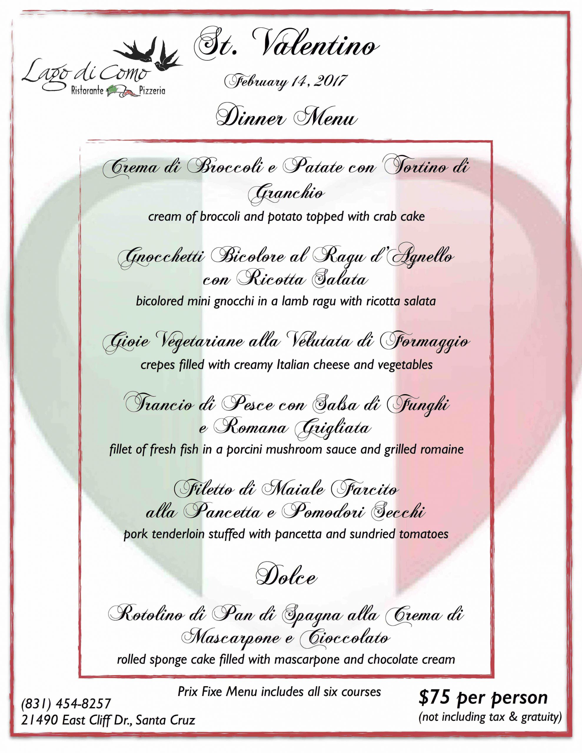Valentines Day Dinner Restaurant
 Valentine’s Day Dinner Menu 2017 – Lago di o