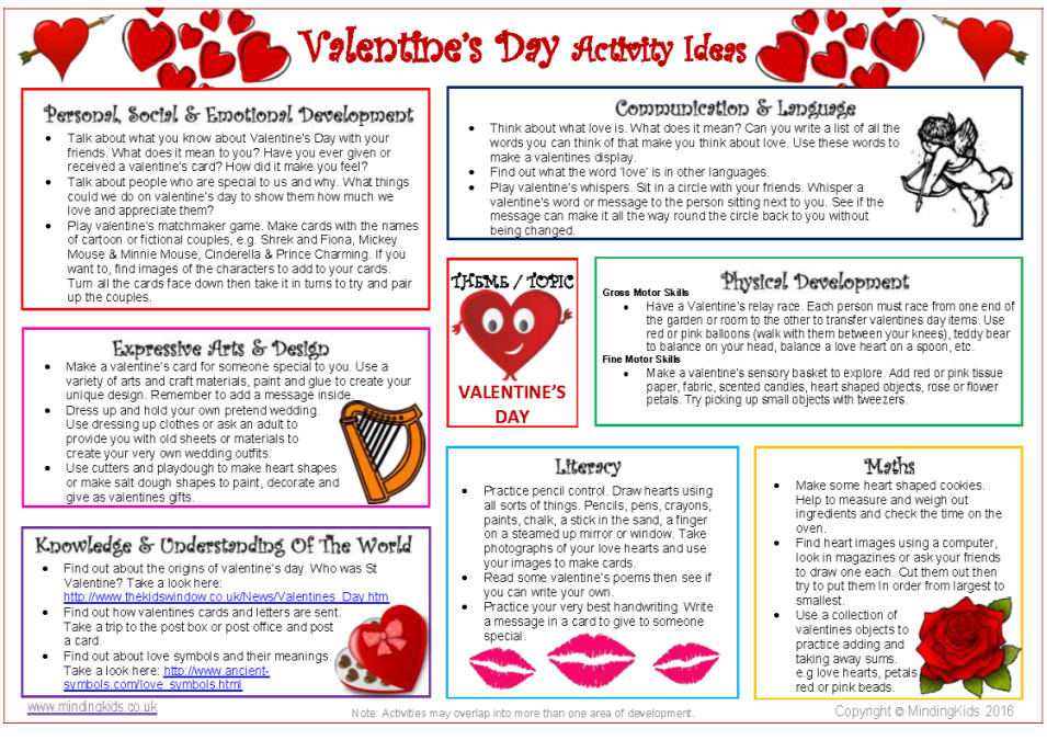 Valentines Day Events Ideas
 Valentine s Day Activity Ideas Sheet MindingKids